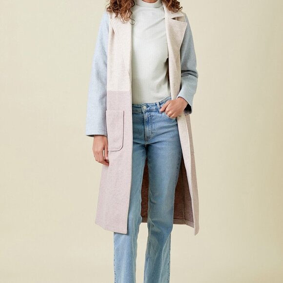 MYSTREE COLOR BLOCK LONG COAT - Picture 2 of 5